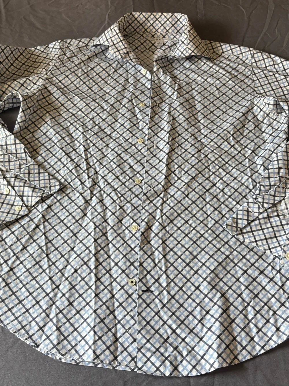 Banana Republic White Dress Shirt with Blue and Gray Plaid